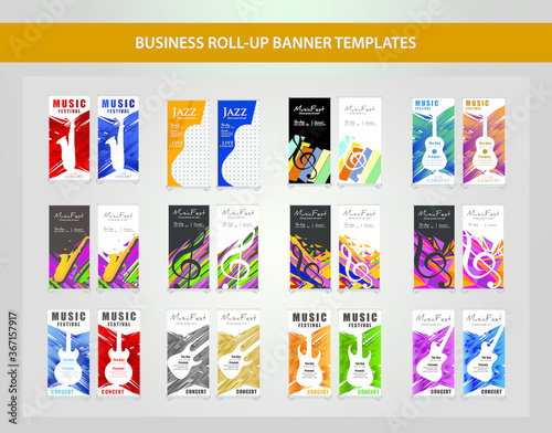 Set of Modern Roll Up Banner Design With Music Concept. Vertical Banner template design bundle,for advertising