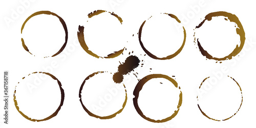 Vector coffee cup stains, Isolated On White Background, tea ring stamps Illustration