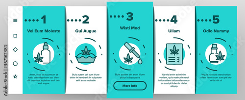 Cbd Cannabis Product Onboarding Mobile App Page Screen Vector. Cannabis Drink And Ice Cream, Cake And Pie, Capsule And Flask, Liquid Drop And Bottle Illustrations