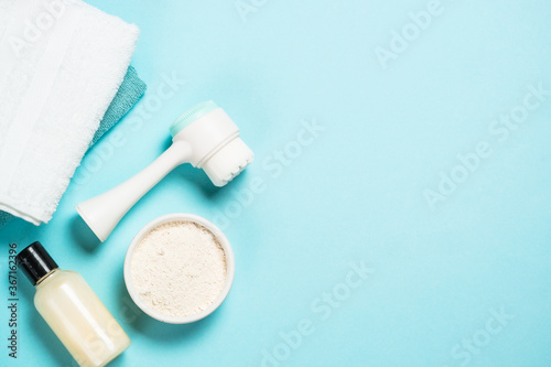 Skin care product on blue background.