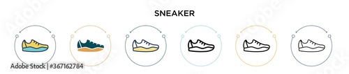 Sneaker icon in filled, thin line, outline and stroke style. Vector illustration of two colored and black sneaker vector icons designs can be used for mobile, ui, web