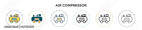 Air compressor icon in filled, thin line, outline and stroke style. Vector illustration of two colored and black air compressor vector icons designs can be used for mobile, ui, web