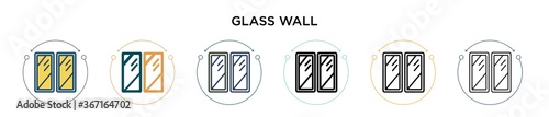 Glass wall icon in filled, thin line, outline and stroke style. Vector illustration of two colored and black glass wall vector icons designs can be used for mobile, ui, web