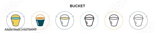 Bucket icon in filled, thin line, outline and stroke style. Vector illustration of two colored and black bucket vector icons designs can be used for mobile, ui, web