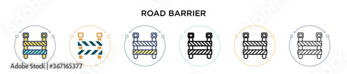 Road barrier icon in filled, thin line, outline and stroke style. Vector illustration of two colored and black road barrier vector icons designs can be used for mobile, ui, web