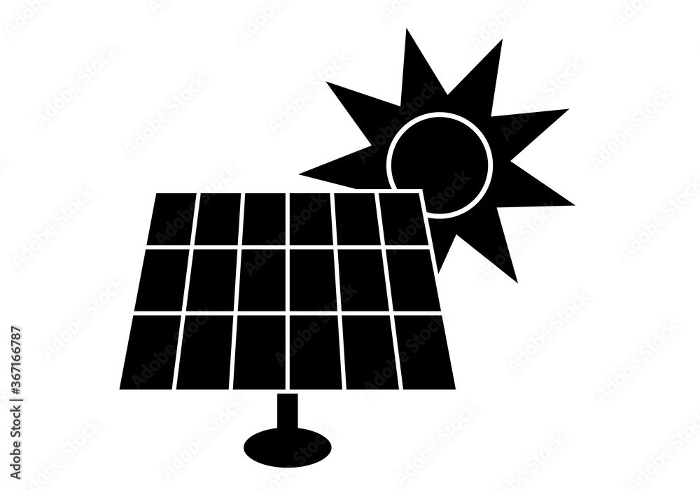 Icono negro de un panel solar con un sol.
