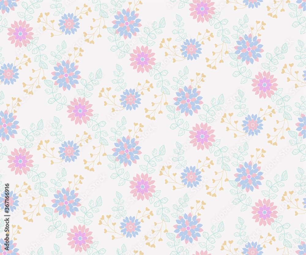 Trendy Seamless Floral Pattern with leaves, flowers