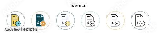 Invoice icon in filled, thin line, outline and stroke style. Vector illustration of two colored and black invoice vector icons designs can be used for mobile, ui, web