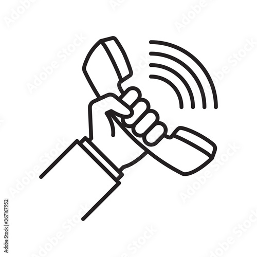 Telephone receiver in hand, linear icon. Vector