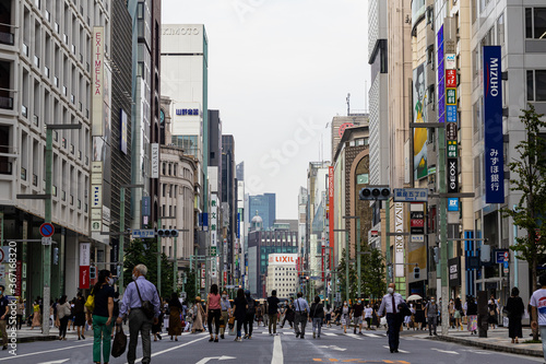 Ginza Boulevard With Little People on a Cloudy Day
