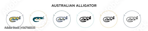 Australian alligator icon in filled, thin line, outline and stroke style. Vector illustration of two colored and black australian alligator vector icons designs can be used for mobile, ui, web