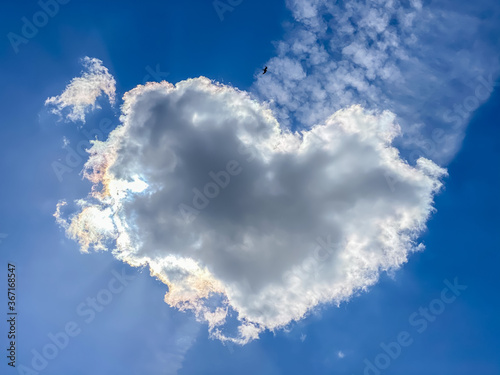 White cloud unedited heart shape on the blue sky