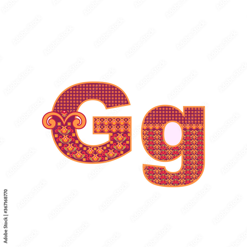 Fototapeta premium Vector abstract letter G with ornamental pattern. Cartoon signs