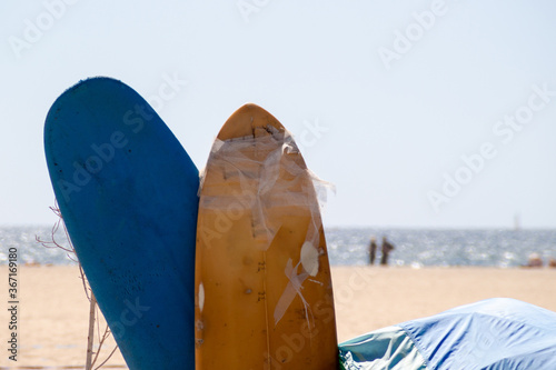 Surfboards on the sand beach