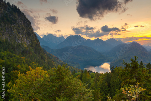 Bavarian Alps landscape in Germany at Dusk.