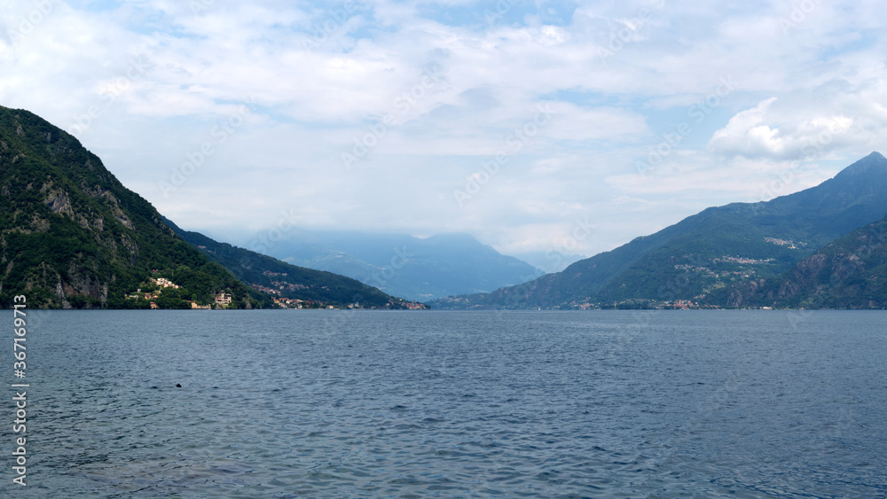View on the lake Como  from Menaggio town in Italy. Lake and mountains