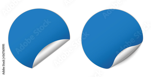 set of blue round sticker banners on white background photo