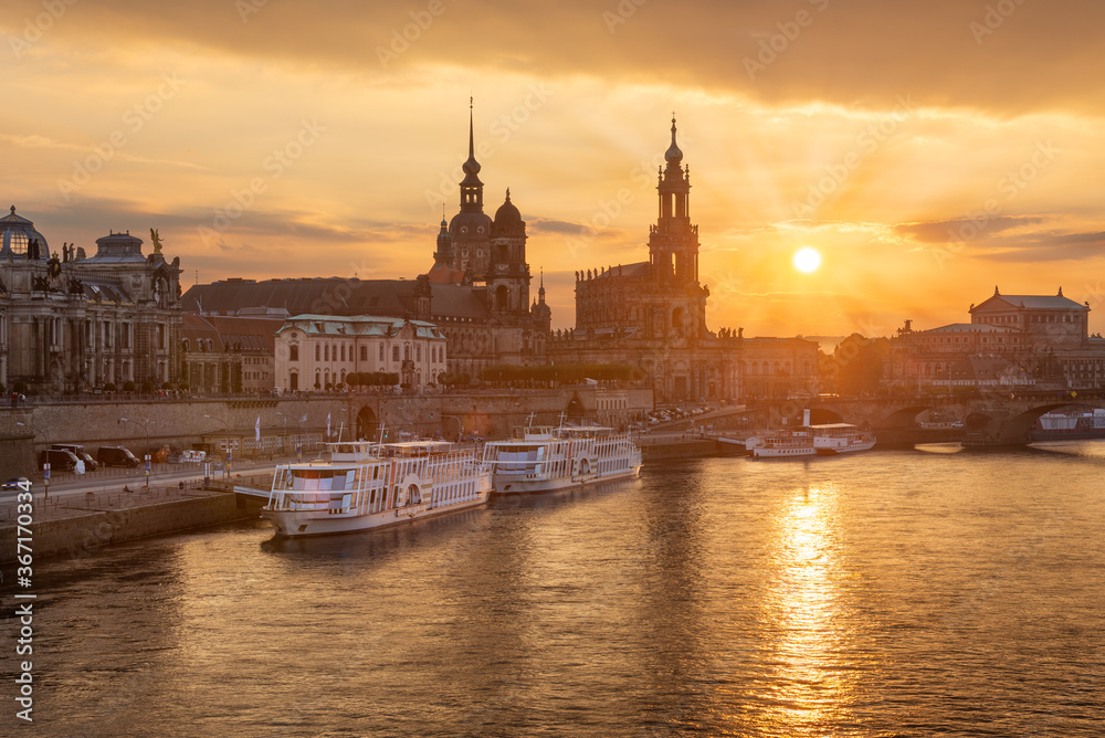 Dresden, Germany cityscape over the Elbe River