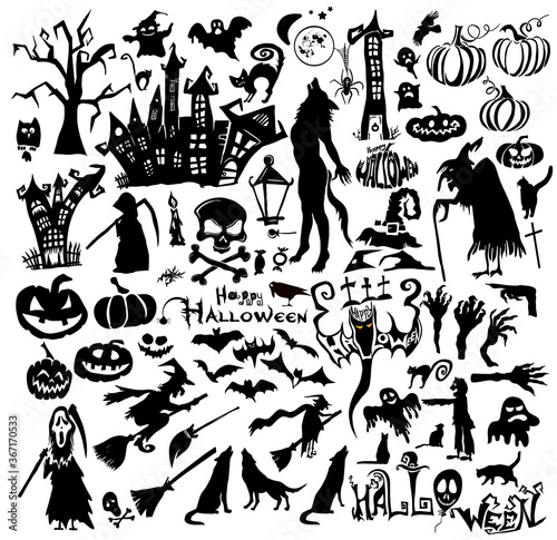 Set of halloween elements. Vector illustration