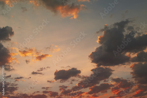 Panoramic view of clouds at sunset in the sky.