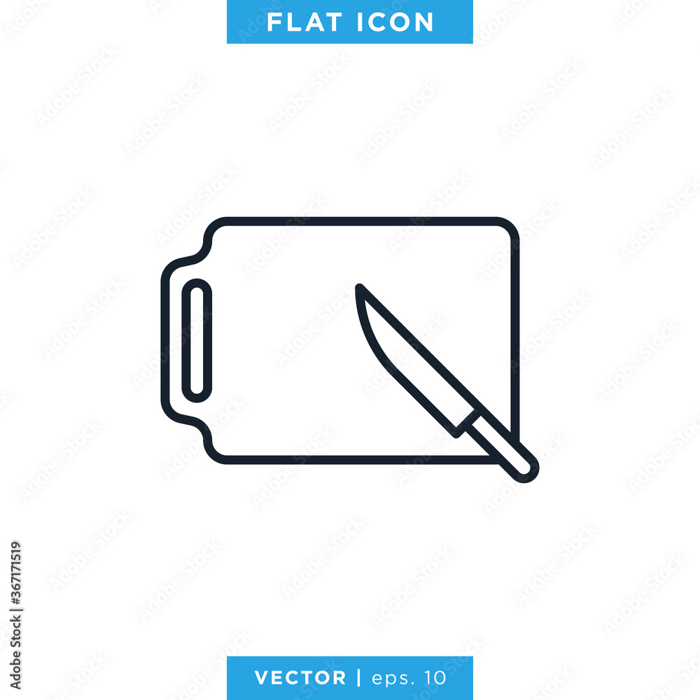 Cutting Board and Knife Icon Vector Design Template. Editable Stroke. Cutting Board and Knife Icon Vector Design Template. Editable Stroke.