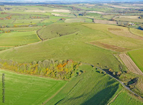 Aerial view of the fields at Monks Down in Wiltshire 