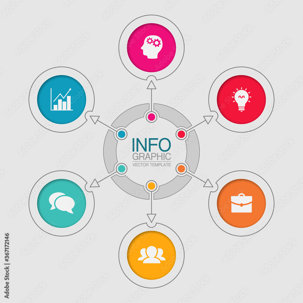 Vector infographic template, circle with 6 steps or options. Data presentation, business concept design for web, brochure, diagram. Vector infographic template, circle with 6 steps or options. Data presentation, business concept design for web, brochure, diagram.