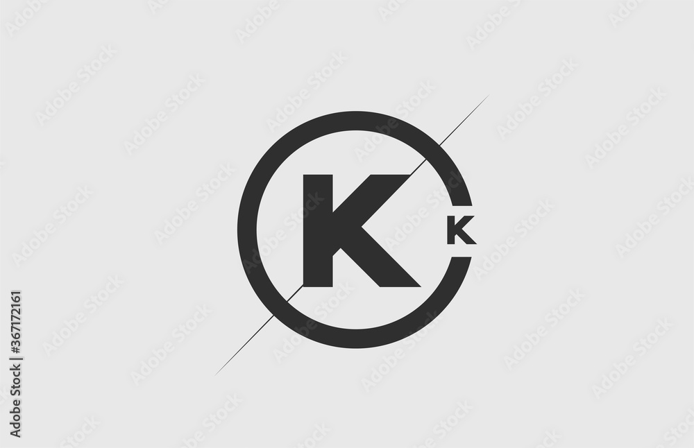 black white alphabet K letter logo icon. Simple line and circle design for company corporate black white alphabet K letter logo icon. Simple line and circle design for company corporate
