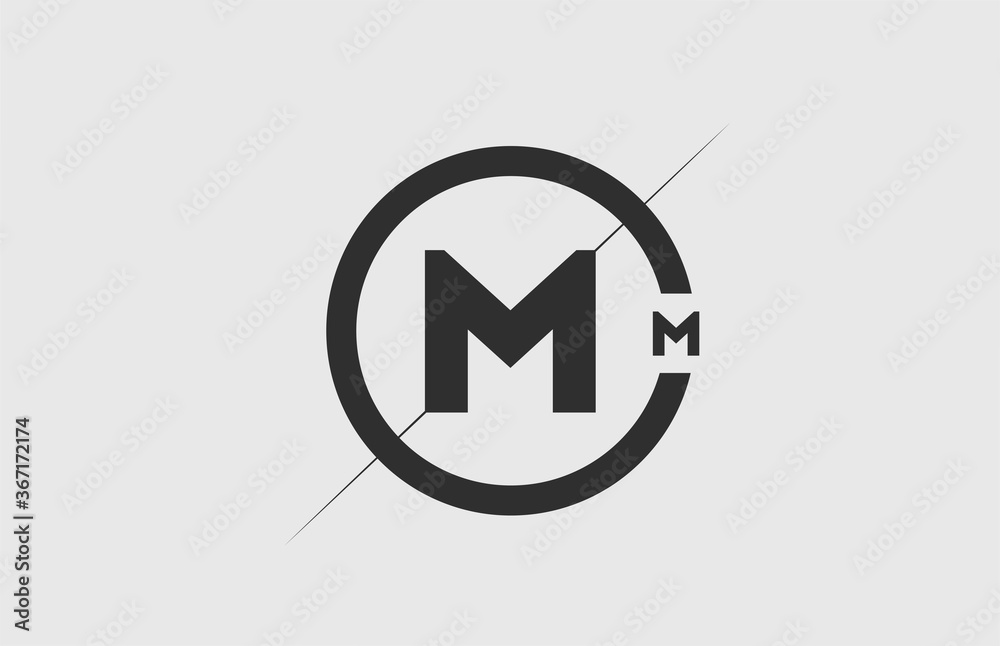 black white alphabet M letter logo icon. Simple line and circle design for company corporate black white alphabet M letter logo icon. Simple line and circle design for company corporate