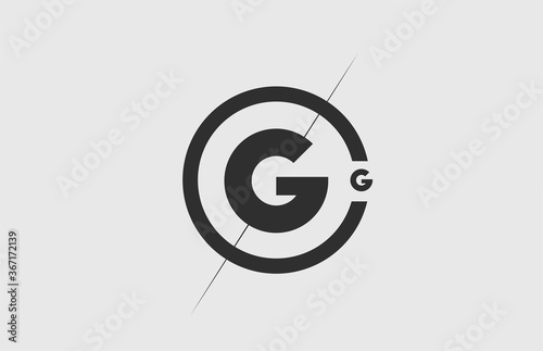 black white alphabet G letter logo icon. Simple line and circle design for company corporate