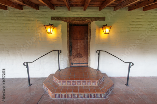 Door and Staircase of Mission Santa Clara de Asis.