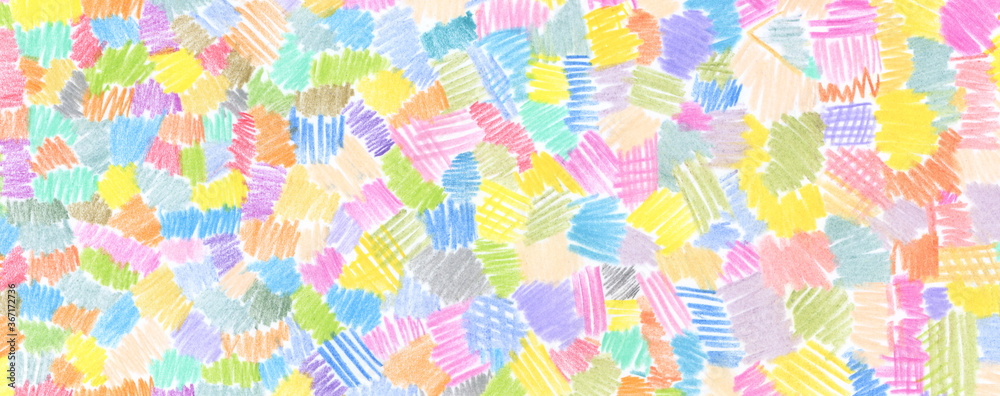 Pencil, crayon color scribble. Abstracr horizontal long background.