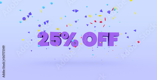 25% off - Bonus / discount advertisement. 3D illustration.