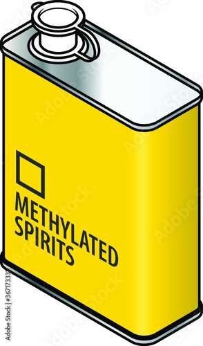 A yellow rectangular metal tin of methylated spirits. photo