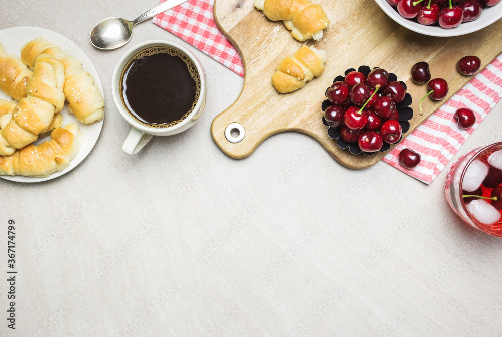 Continental breakfast with fresh fruit and coffee Continental breakfast with fresh fruit and coffee