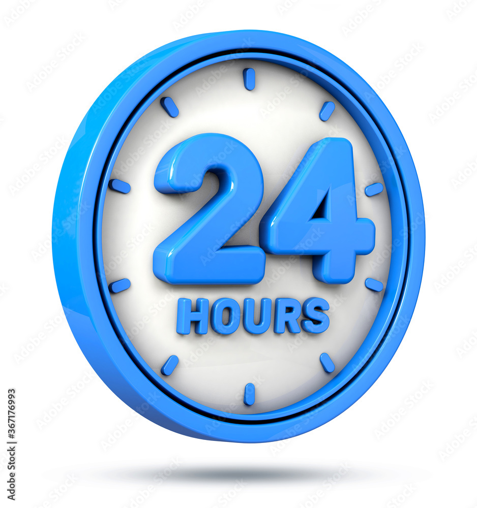 Blue 24 hours on white background. 20 hrs logo. 3d illustration. Blue 24 hours on white background. 20 hrs logo. 3d illustration.
