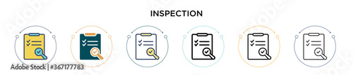 Inspection icon in filled, thin line, outline and stroke style. Vector illustration of two colored and black inspection vector icons designs can be used for mobile, ui, web