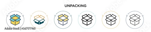 Unpacking icon in filled, thin line, outline and stroke style. Vector illustration of two colored and black unpacking vector icons designs can be used for mobile, ui, web