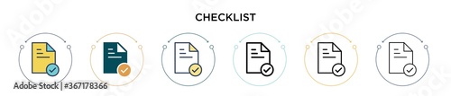 Checklist icon in filled, thin line, outline and stroke style. Vector illustration of two colored and black checklist vector icons designs can be used for mobile, ui, web