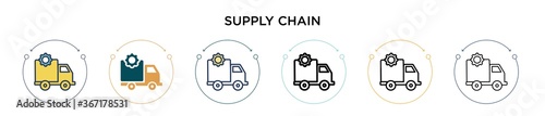 Supply chain icon in filled, thin line, outline and stroke style. Vector illustration of two colored and black supply chain vector icons designs can be used for mobile, ui, web