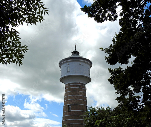 water supply pressure tower, called the water tower, built in 1907 in the town of olecko in warmia and mazury in poland