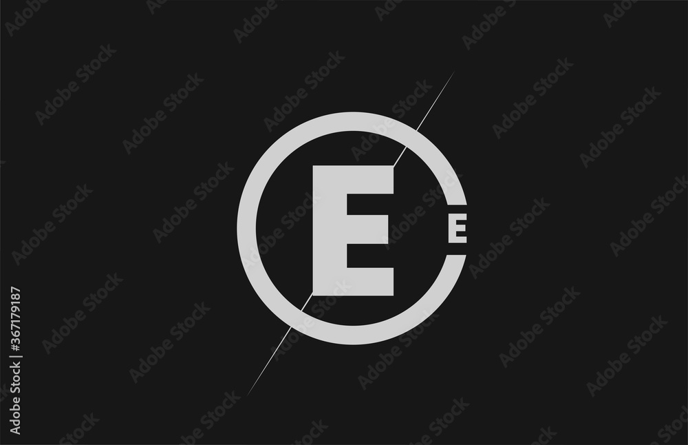 alphabet E letter logo icon. White black simple line and circle design for company identity alphabet E letter logo icon. White black simple line and circle design for company identity