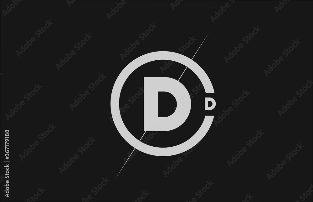 alphabet D letter logo icon. White black simple line and circle design for company identity