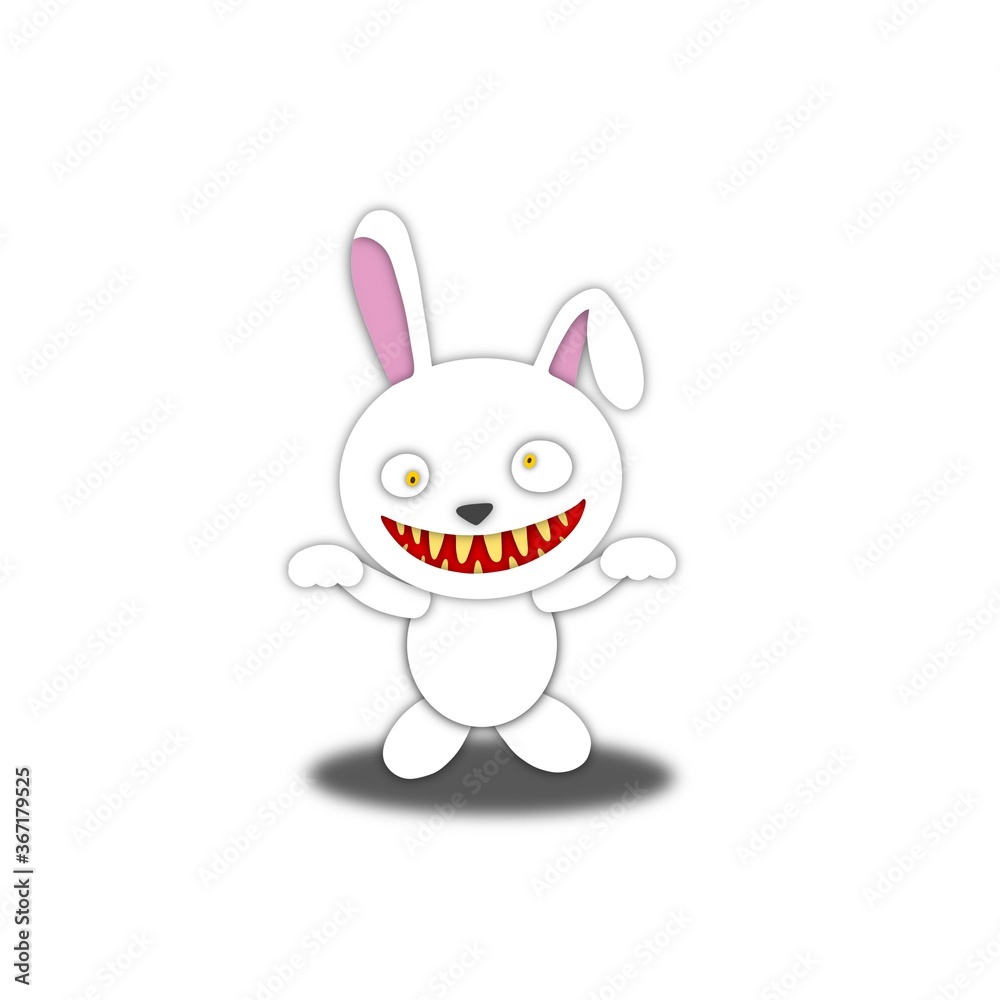 Bunny rabbit monster. paper art style illustration