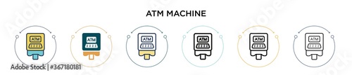 Atm machine icon in filled, thin line, outline and stroke style. Vector illustration of two colored and black atm machine vector icons designs can be used for mobile, ui, web