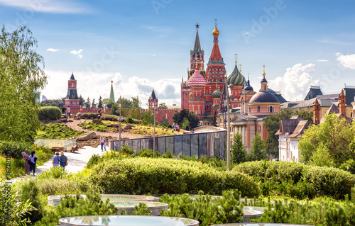 Landscaped design in modern Zaryadye Park near Moscow Kremlin, Russia. This place is tourist attraction of Moscow. photo