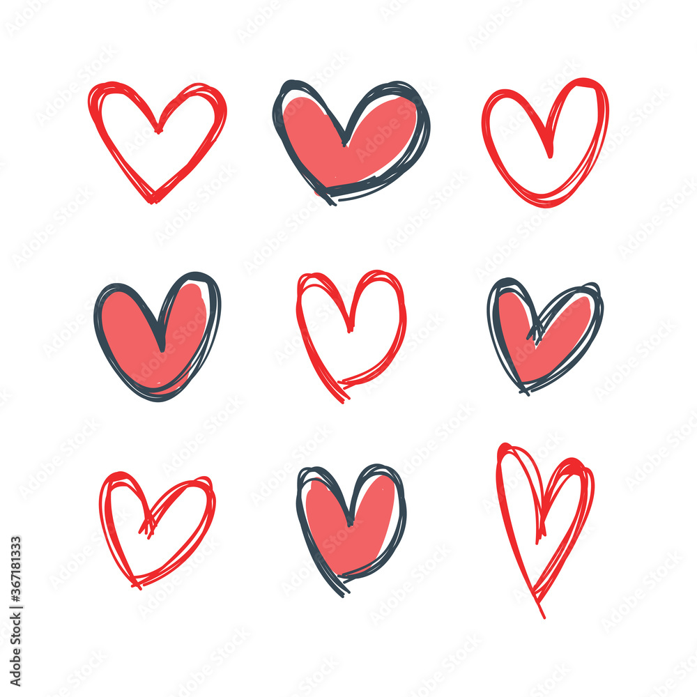 Heart doodles collection. Hand drawn hearts. Vector illustration set. Heart doodles collection. Hand drawn hearts. Vector illustration set.