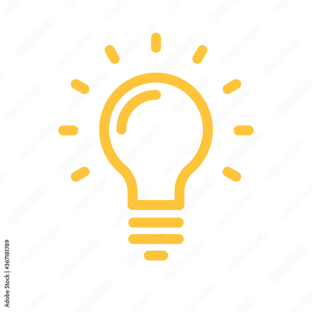 Idea icon, shinning light bulb. Electric lamp linear pictogram. Bright solution symbol. Idea icon, shinning light bulb. Electric lamp linear pictogram. Bright solution symbol.