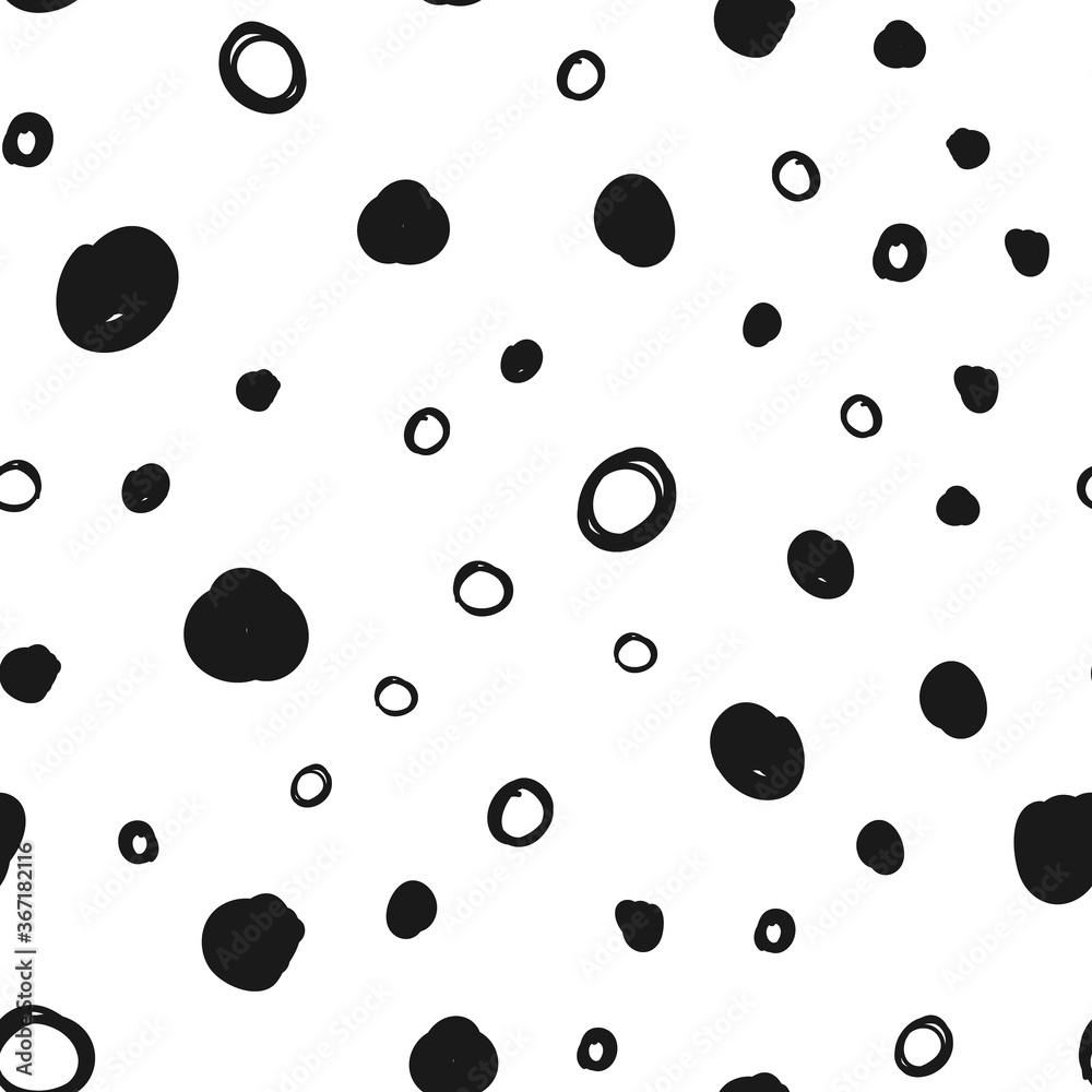 Doodle circles seamless pattern. Black dots texture background.