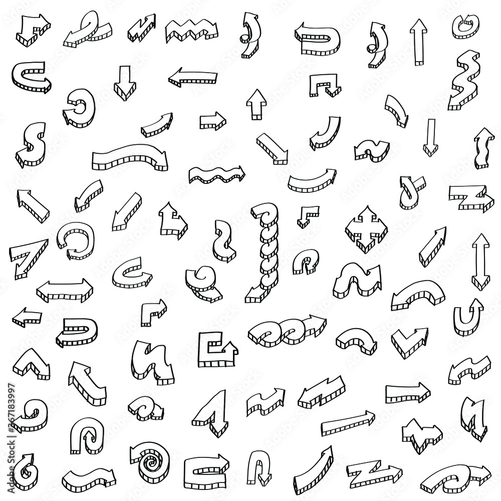 Abstract Set Black Collection Hand Drawn Different Arrows Elements Vector Design Sketch Style Doodle Line Brush Icons Abstract Set Black Collection Hand Drawn Different Arrows Elements Vector Design Sketch Style Doodle Line Brush Icons